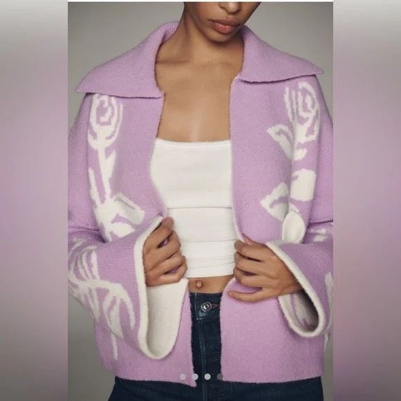 Anthropologie Sweaters - Anthropologie Boxy Lilac Cardigan Sweater